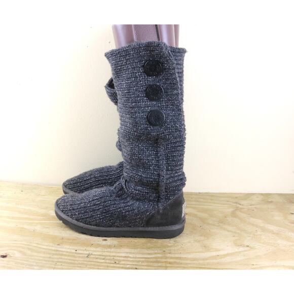 UGG Boots Womens 8 Gray Silver Classic Cardy Knit Tall Sweater Pull On Shoes - Picture 1 of 6